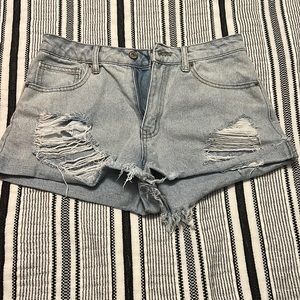 Forever 21 Distressed Light Wash Jean Shorts